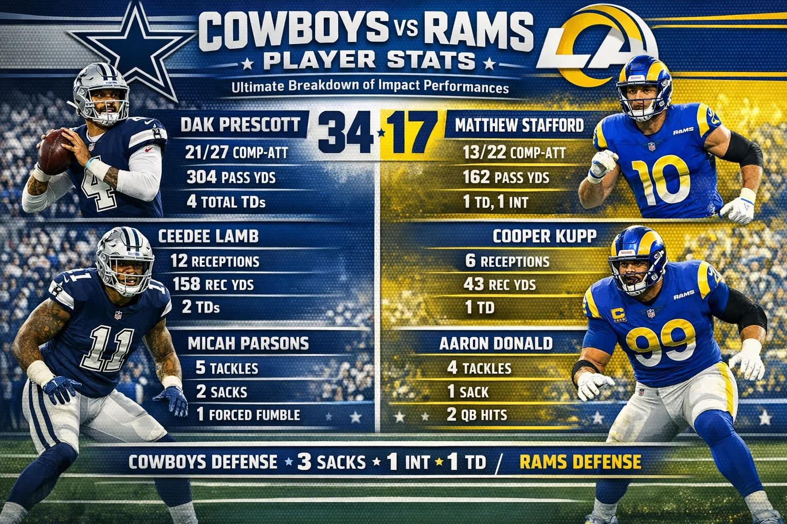 Dallas Cowboys vs Los Angeles Rams Match Player Stats